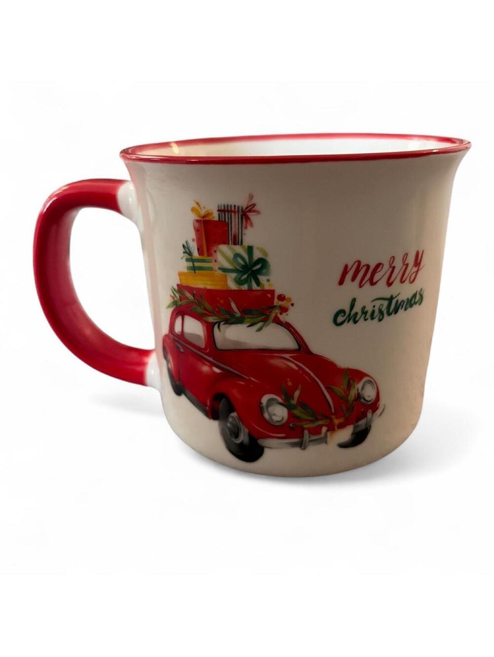 Festive Ceramic Christmas Mug with Red Vintage Car